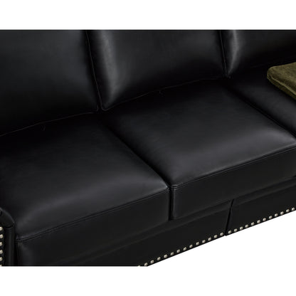 82.68 3-Seater Sofa PU Leather Sofa with Storage, Solid Wood And Metal Frame, 6-Leg Support, Under-Seat Storage Boxes