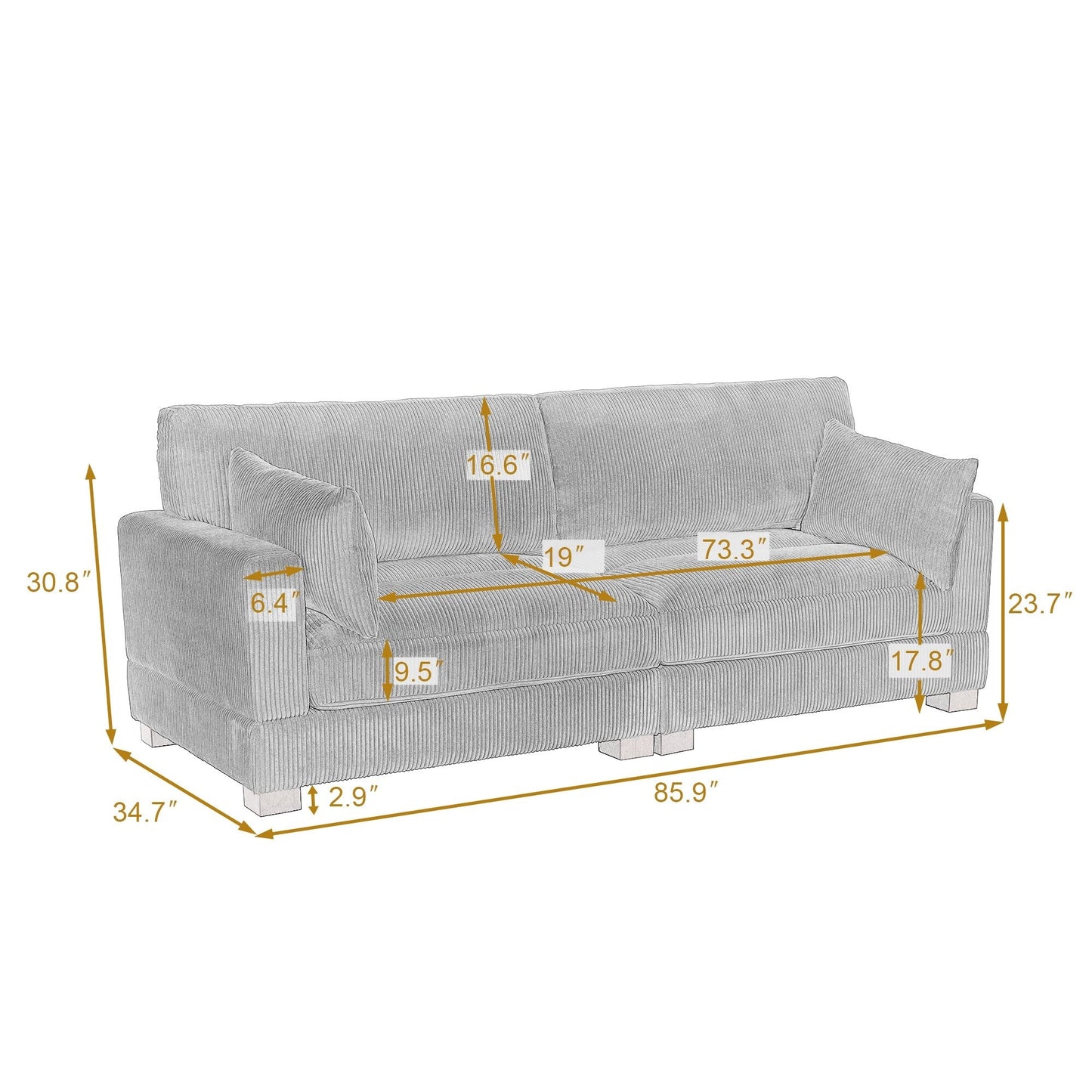 84.5â³W Modern Corduroy Couch Modular Sofa