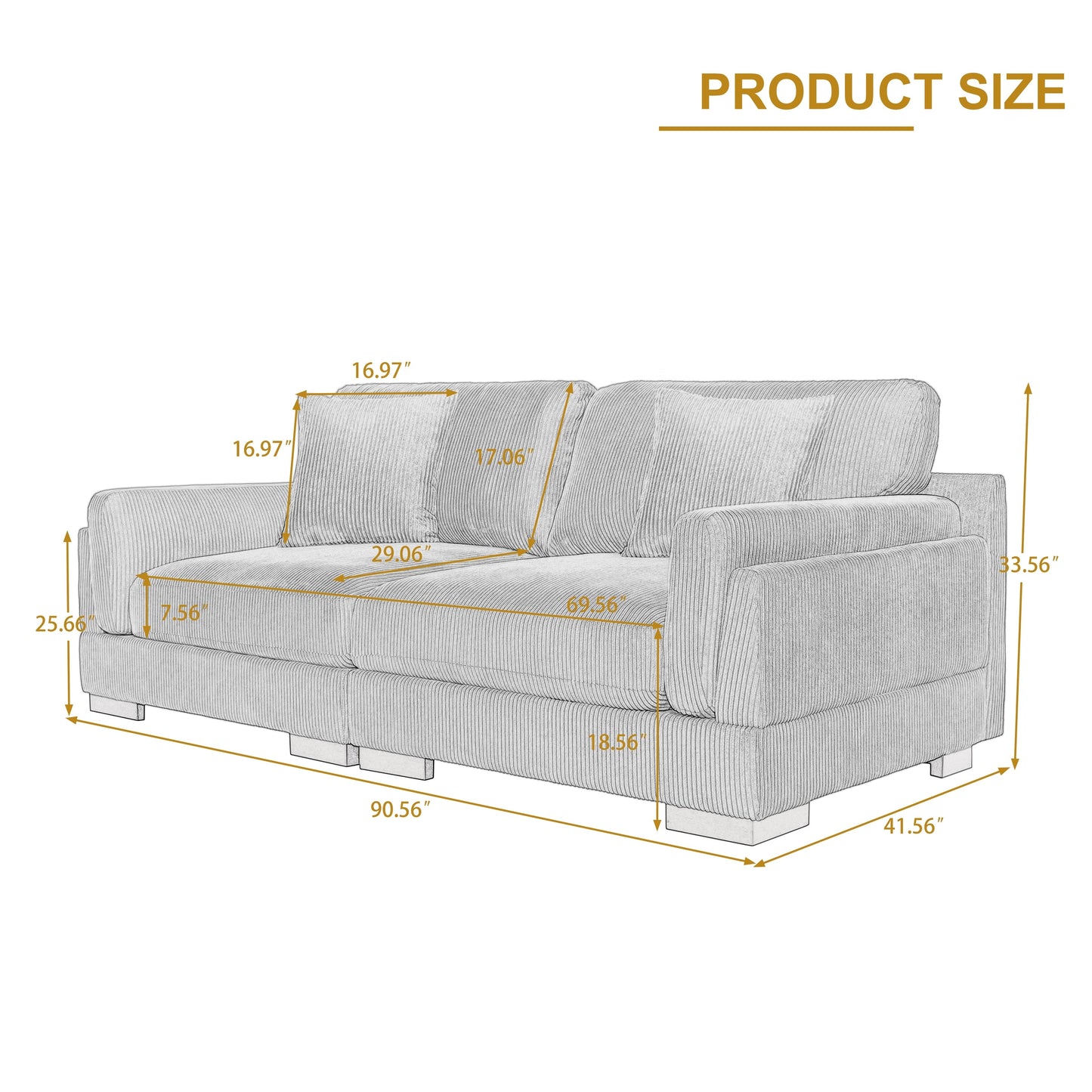 90 Loveseat Sofa Modern and Cozy Corduroy Couch