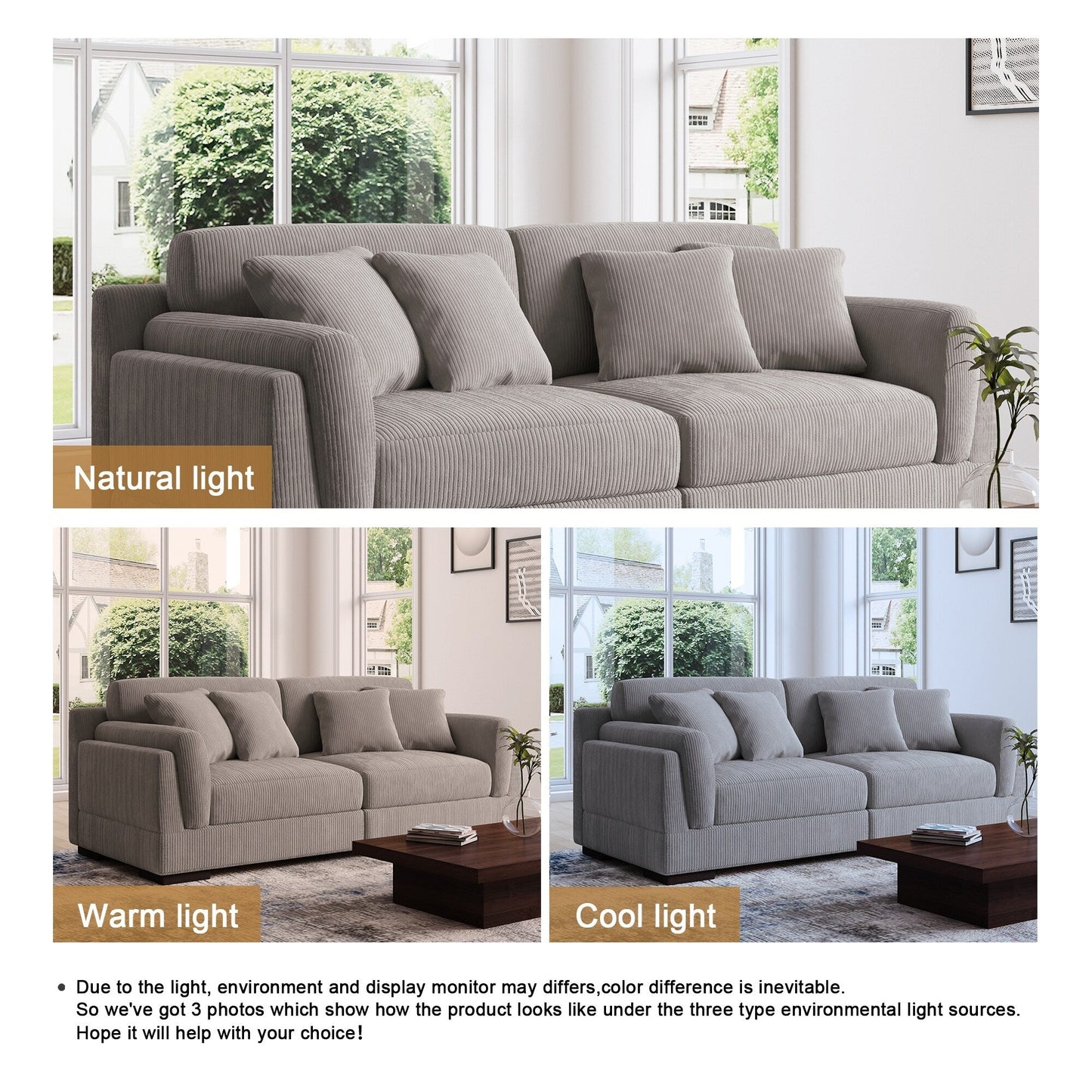 90 Loveseat Sofa Modern and Cozy Corduroy Couch
