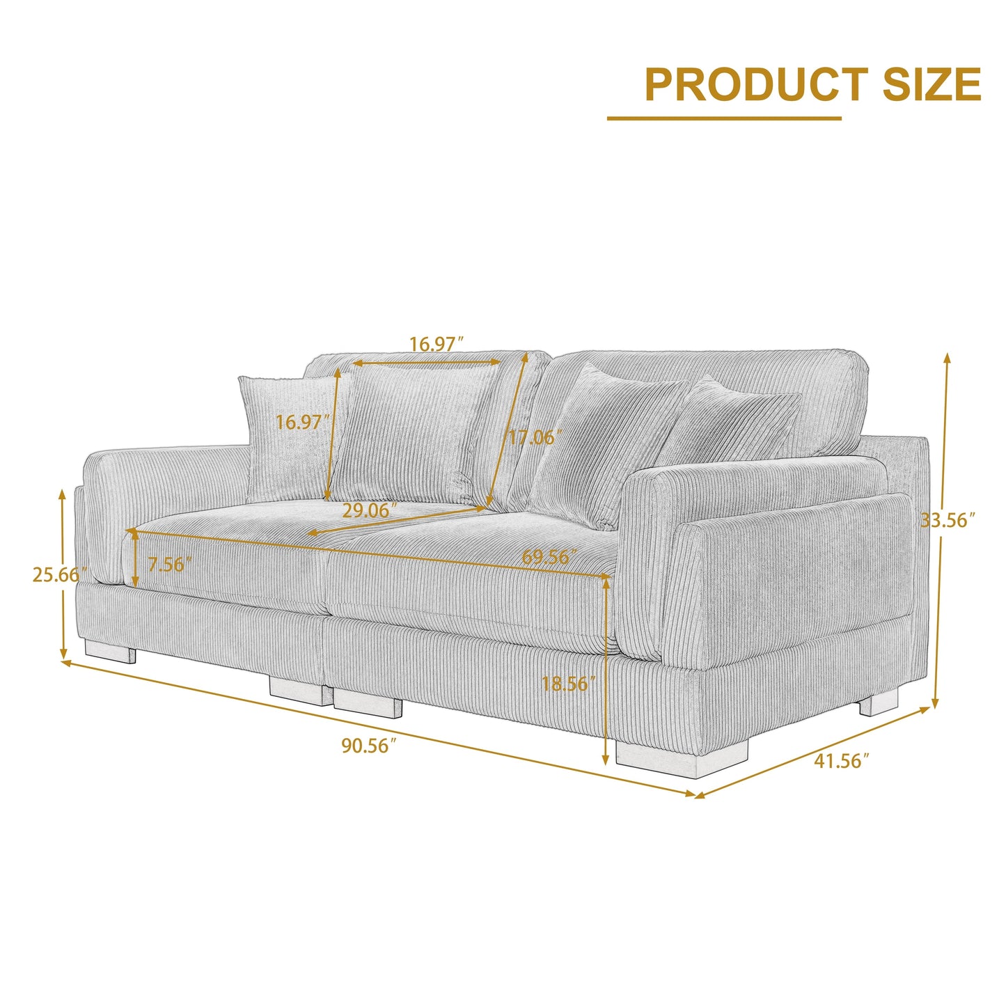90 Loveseat Sofa Modern and Cozy Corduroy Couch