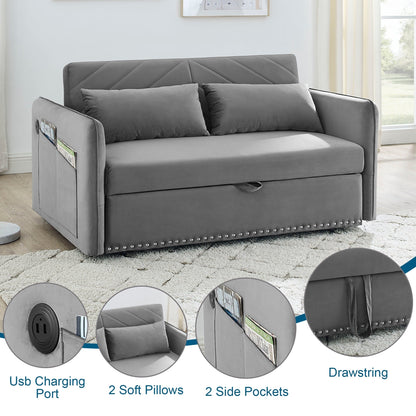 Aukfa 3 in 1 Convertible Sofa Bed Velvet Loveseat Sleeper