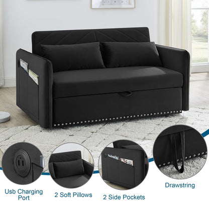 Aukfa 3 in 1 Convertible Sofa Bed Velvet Loveseat Sleeper