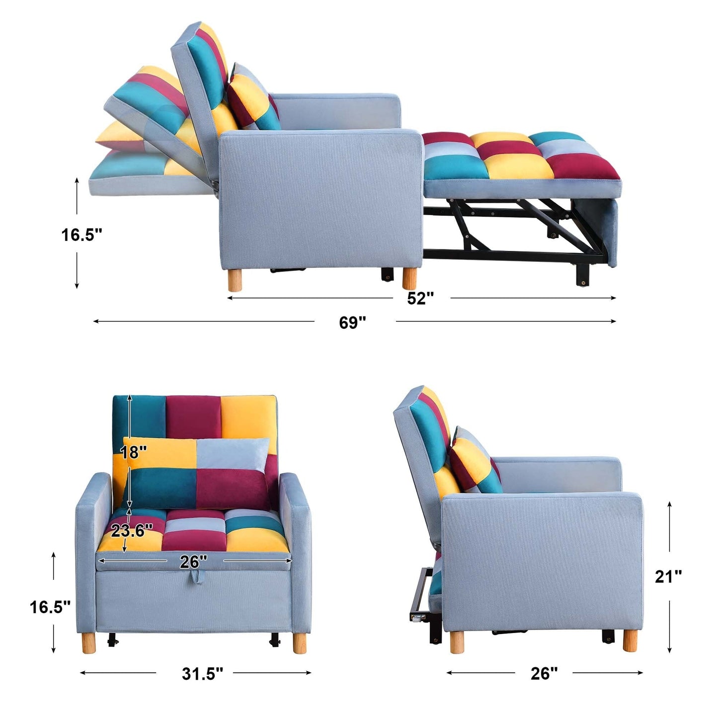 Aukfa Sleeper Chair Bed Convertible Single Sofa Chair with Pillow