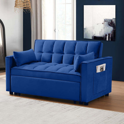 Aukfa Velvet Convertible Sleeper Sofa Loveseat with Side Pocket