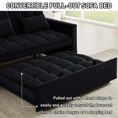 Aukfa Velvet Convertible Sleeper Sofa Loveseat with Side Pocket