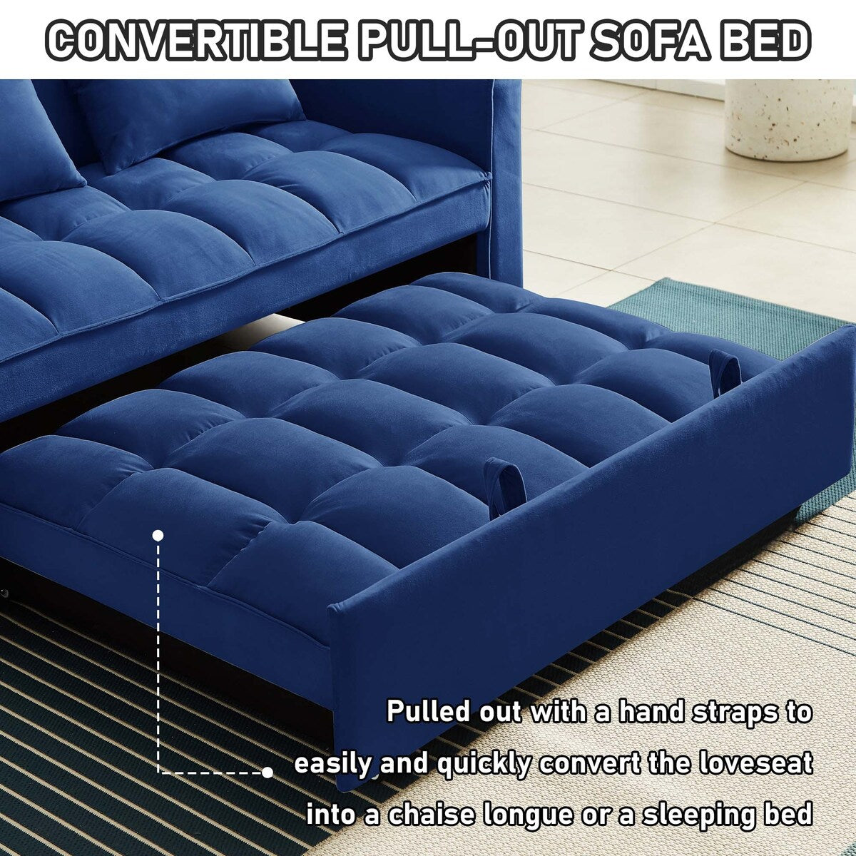 Aukfa Velvet Convertible Sleeper Sofa Loveseat with Side Pocket