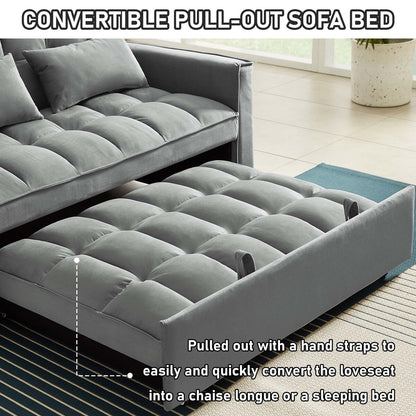 Aukfa Velvet Convertible Sleeper Sofa Loveseat with Side Pocket