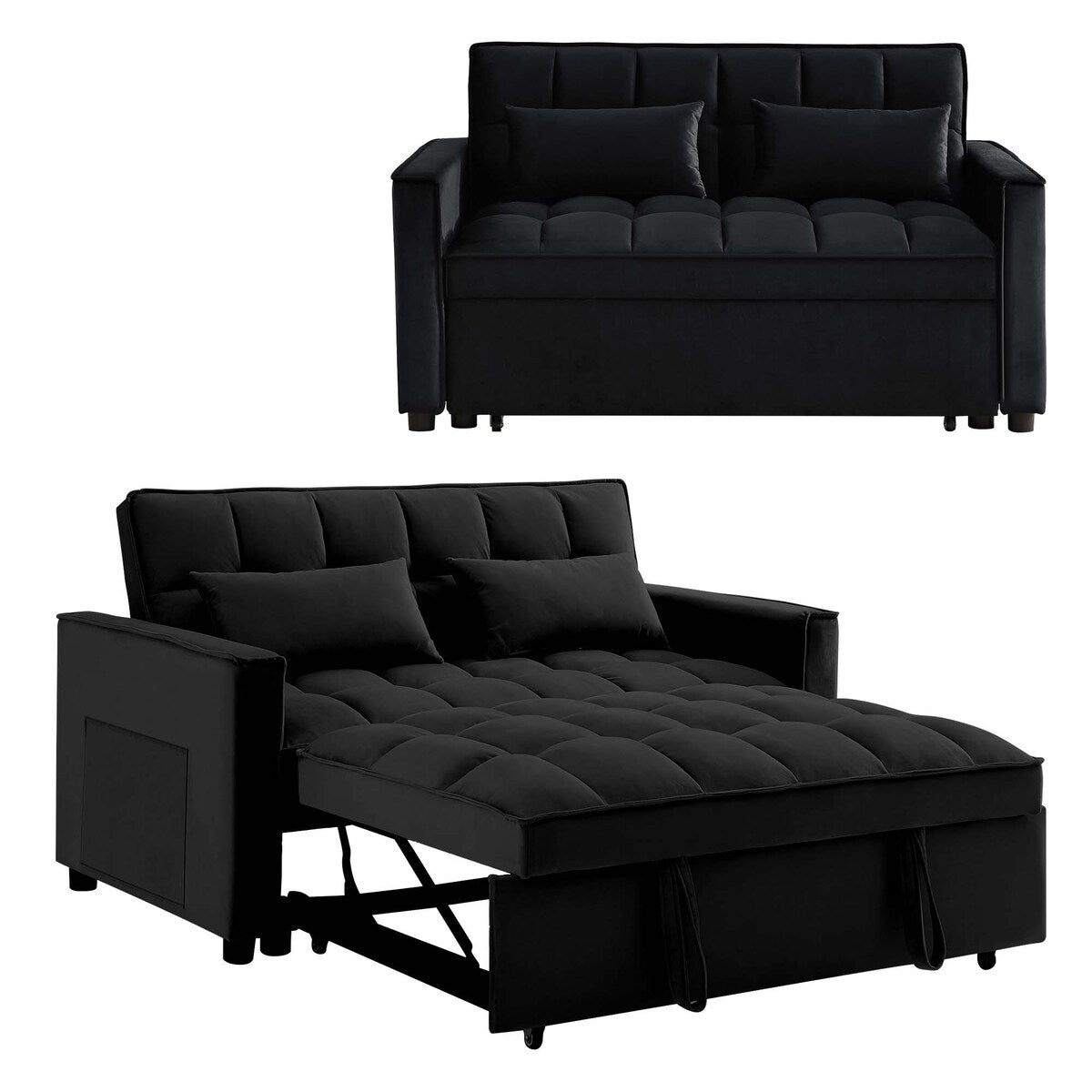Aukfa Velvet Convertible Sleeper Sofa Loveseat with Side Pocket