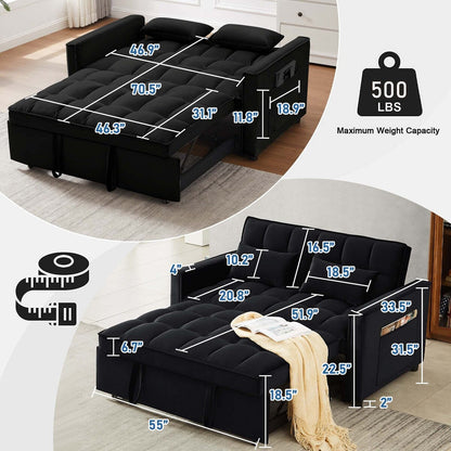 Aukfa Velvet Convertible Sleeper Sofa Loveseat with Side Pocket