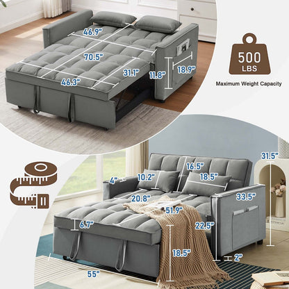 Aukfa Velvet Convertible Sleeper Sofa Loveseat with Side Pocket