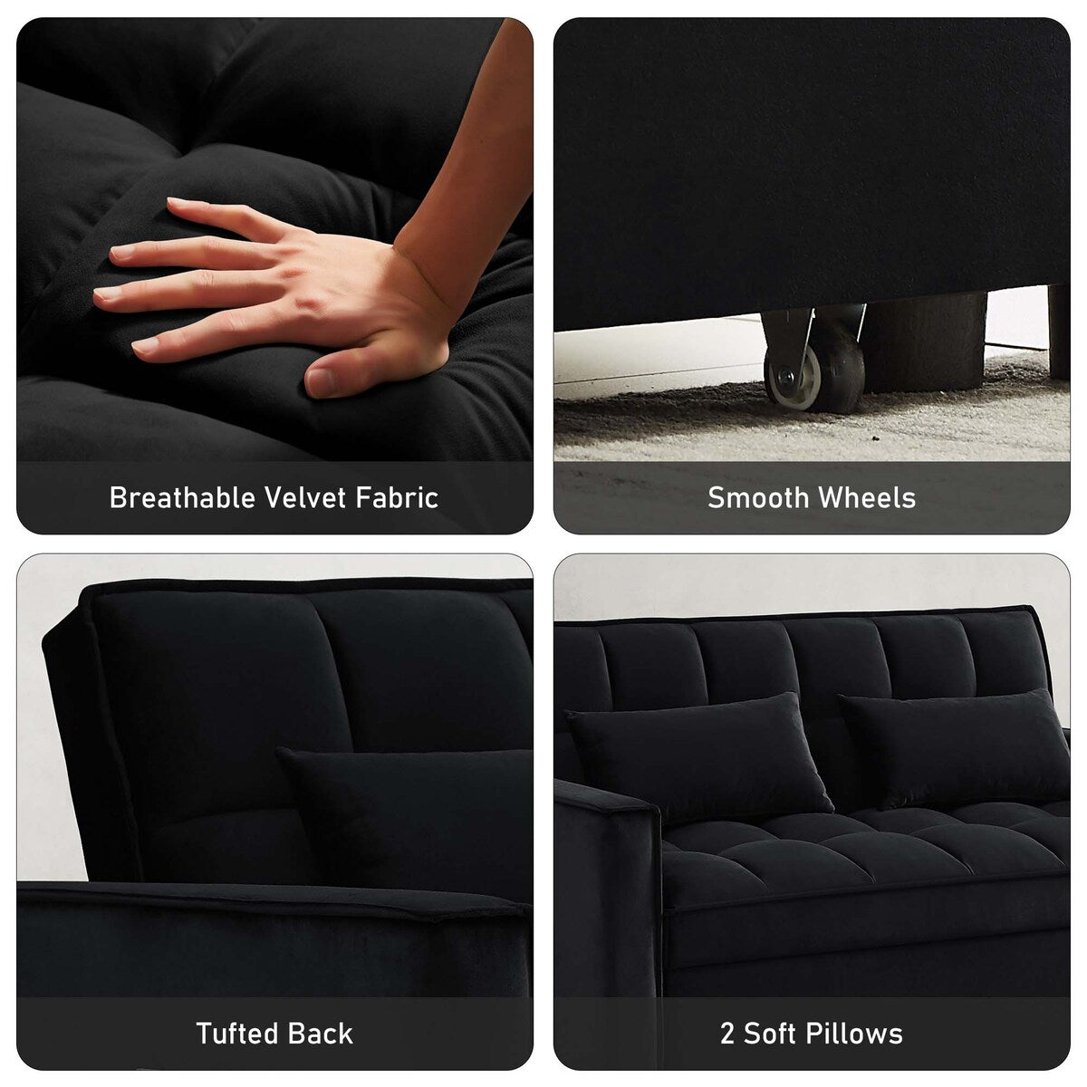 Aukfa Velvet Convertible Sleeper Sofa Loveseat with Side Pocket