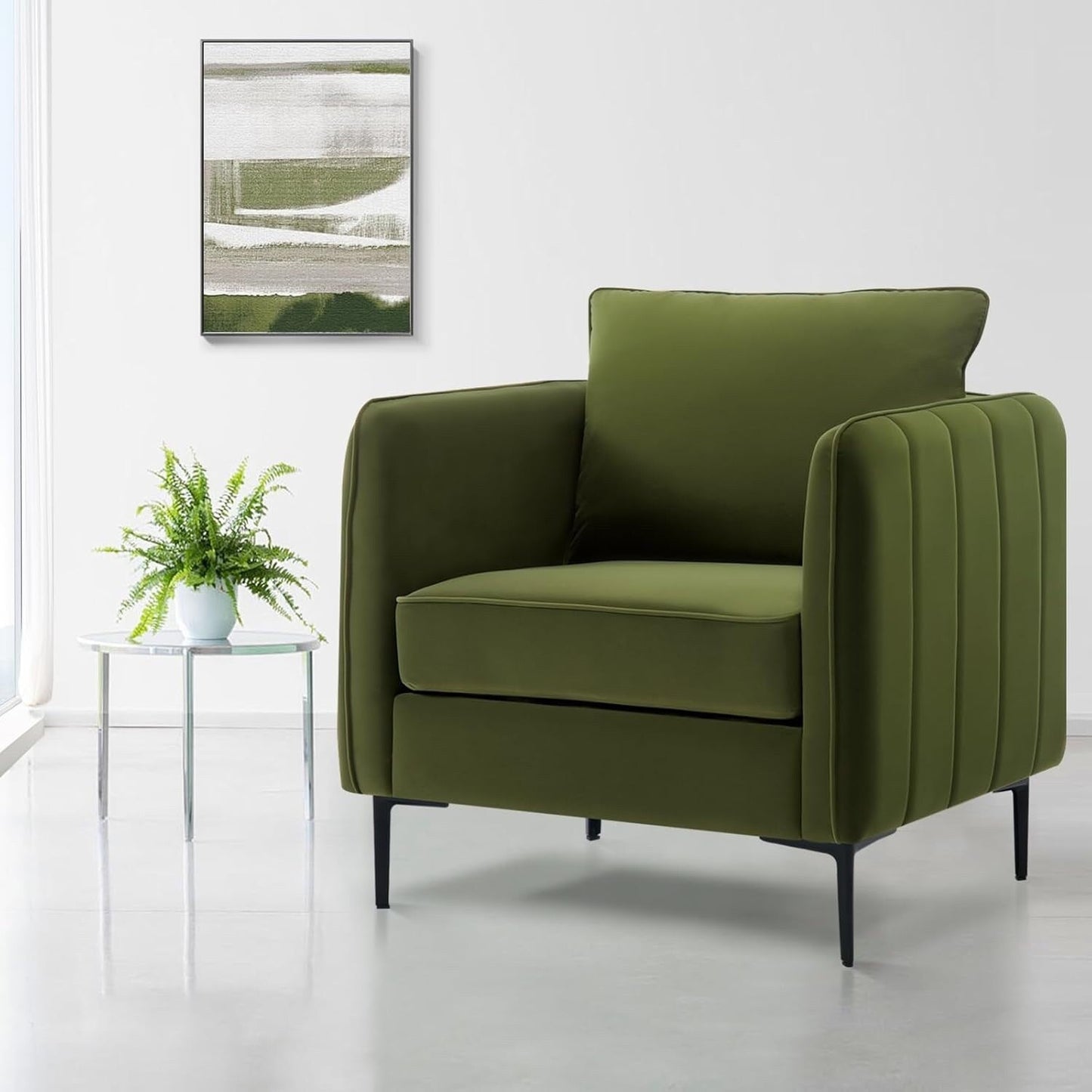 Accent Chair For Living Room, Velvet Comfy Single Sofa Chair Mid-Century Modern Armchair With 1 Pillow And Metal Legs