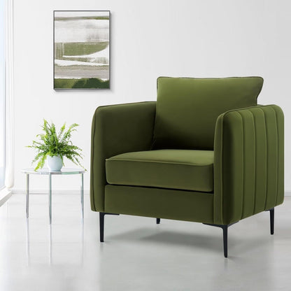 Accent Chair For Living Room, Velvet Comfy Single Sofa Chair Mid-Century Modern Armchair With 1 Pillow And Metal Legs