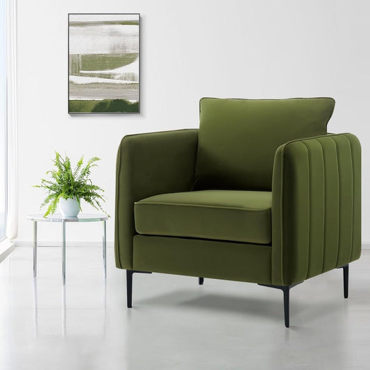 Accent Chair For Living Room, Velvet Comfy Single Sofa Chair Mid-Century Modern Armchair With 1 Pillow And Metal Legs