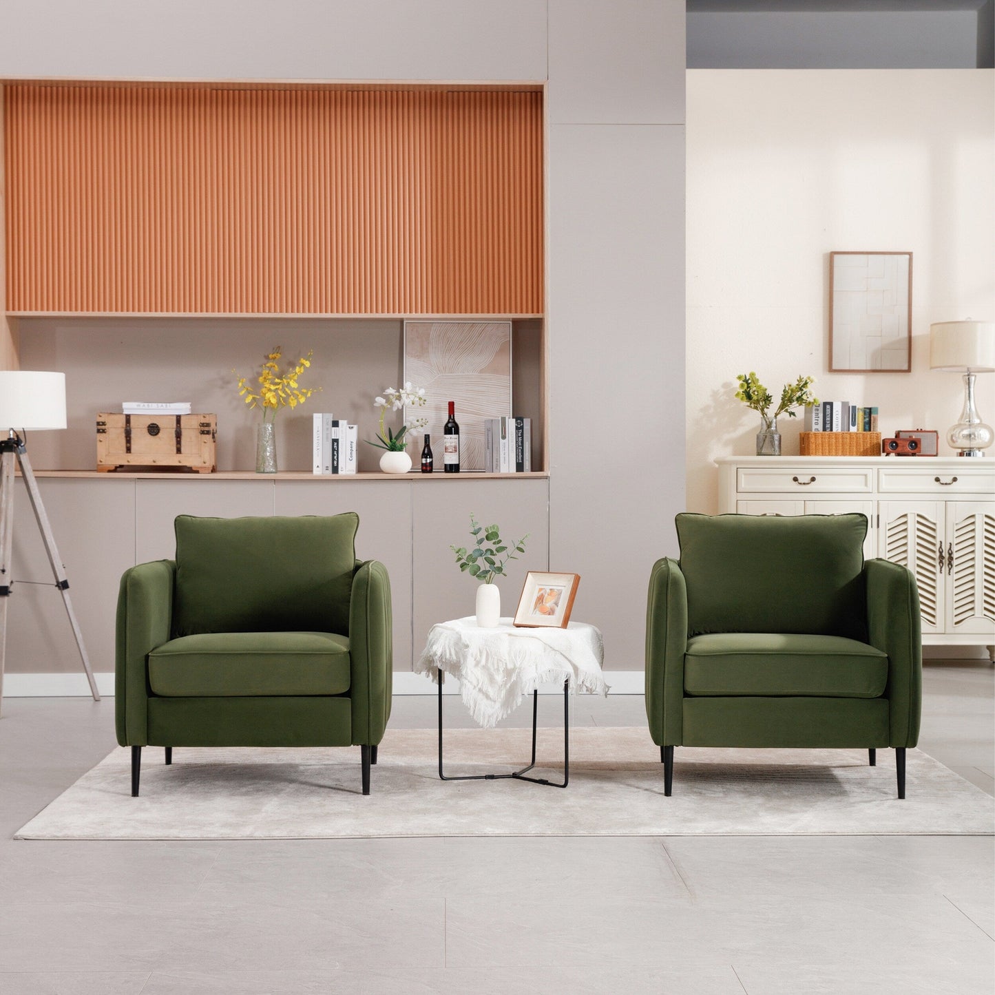 Accent Chair For Living Room, Velvet Comfy Single Sofa Chair Mid-Century Modern Armchair With 1 Pillow And Metal Legs