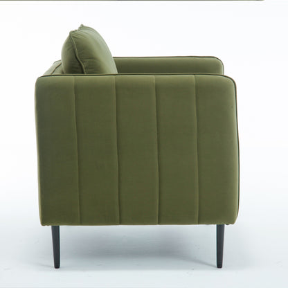 Accent Chair For Living Room, Velvet Comfy Single Sofa Chair Mid-Century Modern Armchair With 1 Pillow And Metal Legs
