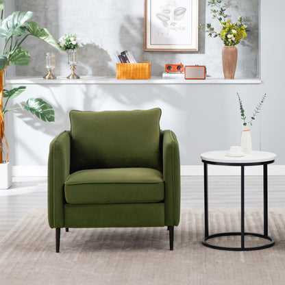 Accent Chair For Living Room, Velvet Comfy Single Sofa Chair Mid-Century Modern Armchair With 1 Pillow And Metal Legs