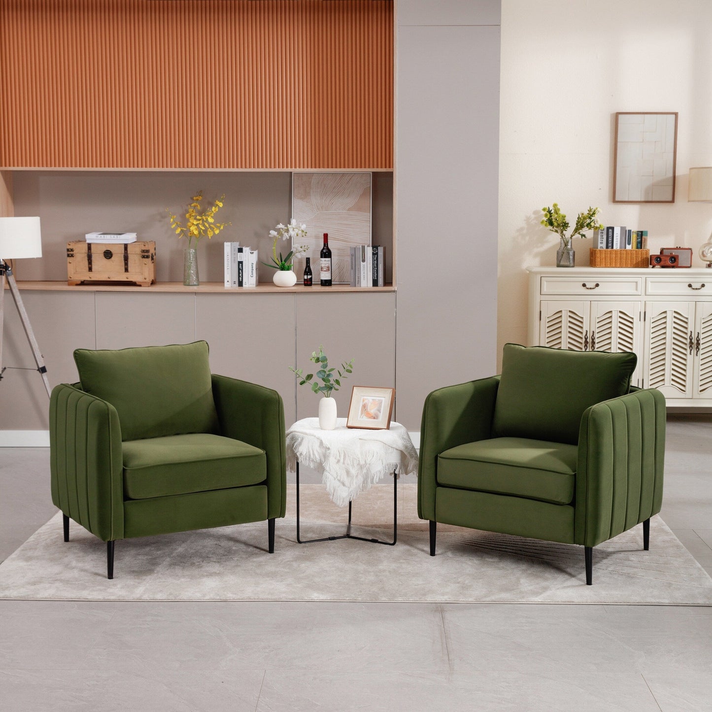 Accent Chair For Living Room, Velvet Comfy Single Sofa Chair Mid-Century Modern Armchair With 1 Pillow And Metal Legs