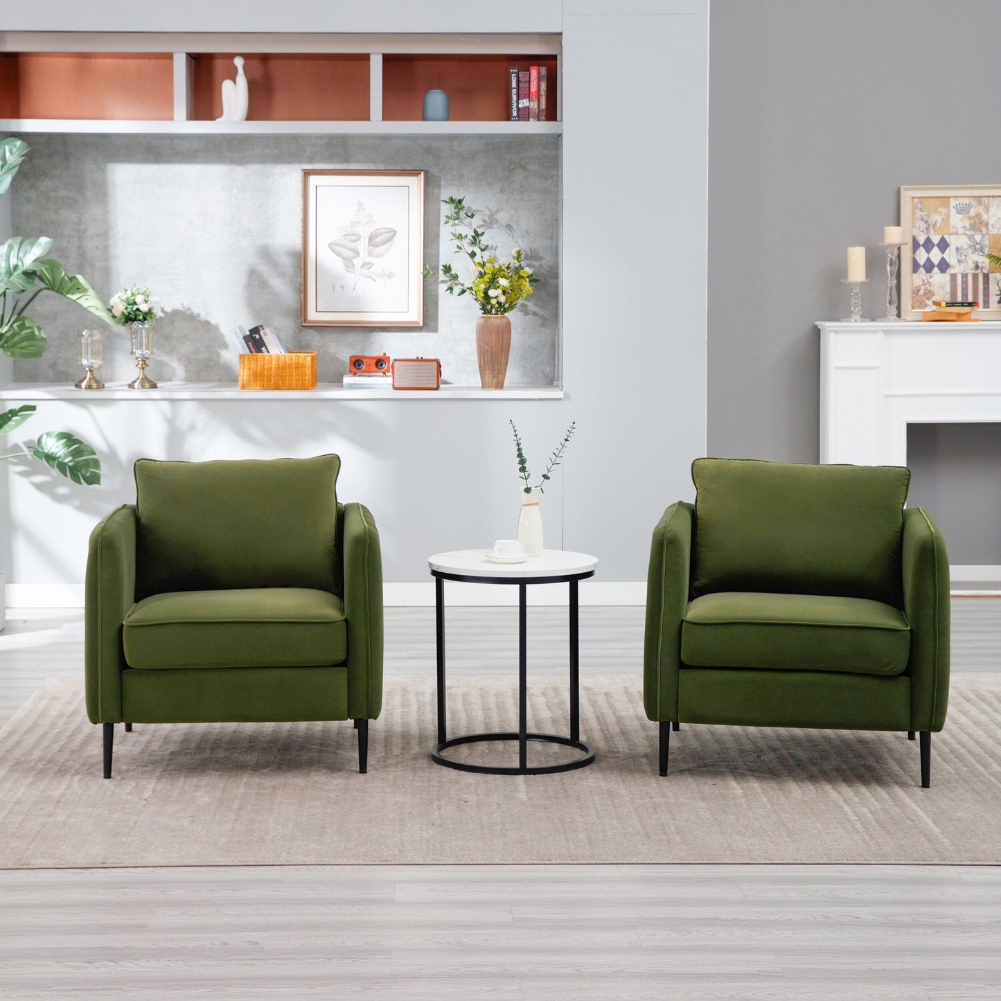 Accent Chair For Living Room, Velvet Comfy Single Sofa Chair Mid-Century Modern Armchair With 1 Pillow And Metal Legs