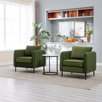 Accent Chair For Living Room, Velvet Comfy Single Sofa Chair Mid-Century Modern Armchair With 1 Pillow And Metal Legs