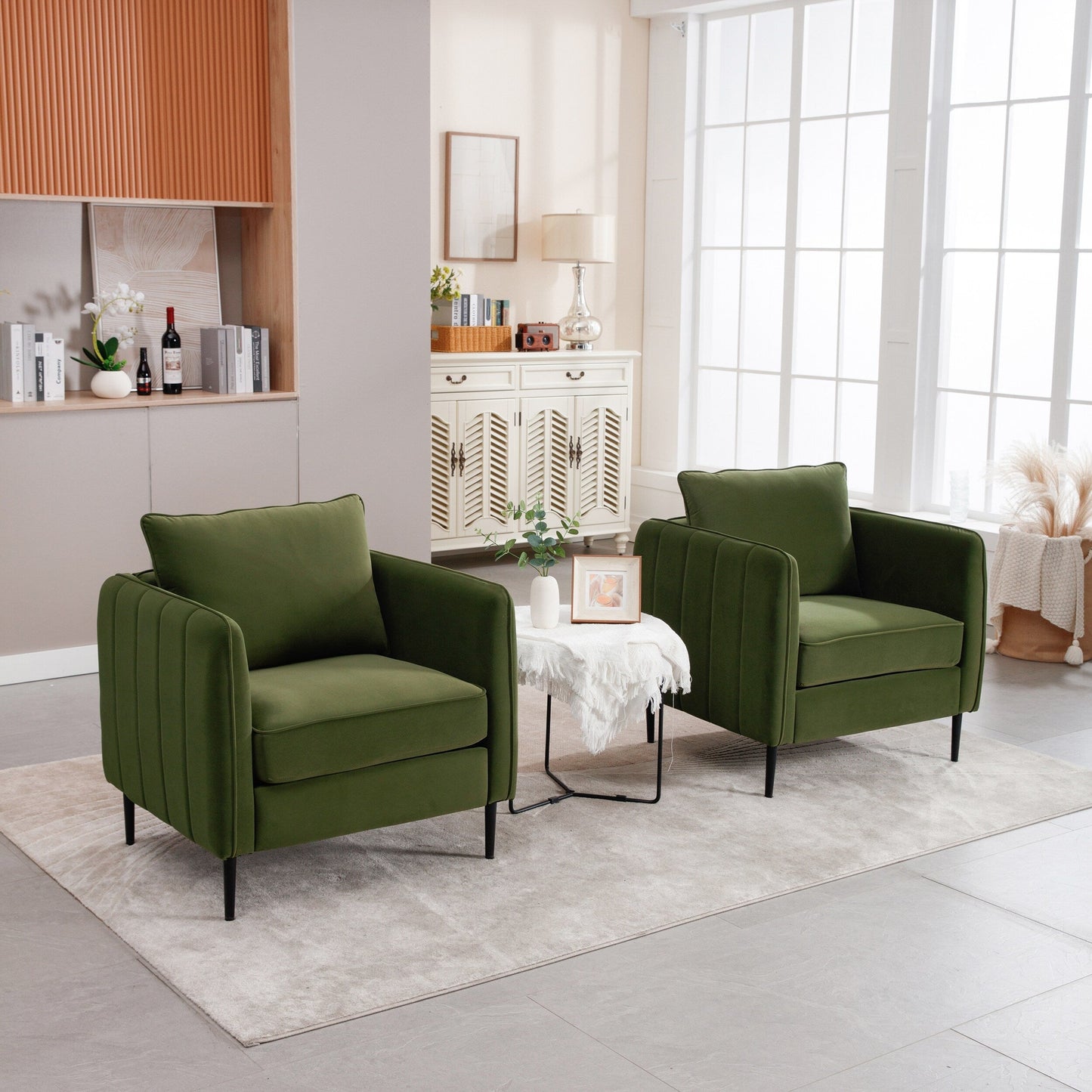 Accent Chair For Living Room, Velvet Comfy Single Sofa Chair Mid-Century Modern Armchair With 1 Pillow And Metal Legs