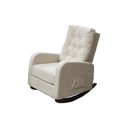Adjustable Reclining Sofa Chair for Balcony and Tatami, High Back Design with Solid Wood Legs, Side Pockets