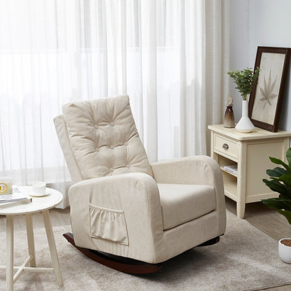 Adjustable Reclining Sofa Chair for Balcony and Tatami, High Back Design with Solid Wood Legs, Side Pockets