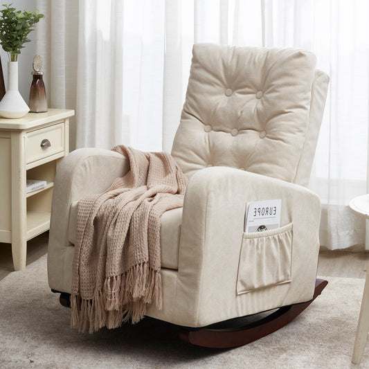 Adjustable Reclining Sofa Chair for Balcony and Tatami, High Back Design with Solid Wood Legs, Side Pockets