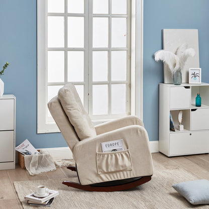 Adjustable Reclining Sofa Chair for Balcony and Tatami, High Back Design with Solid Wood Legs, Side Pockets
