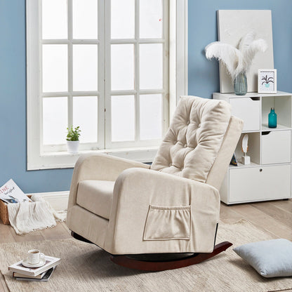 Adjustable Reclining Sofa Chair for Balcony and Tatami, High Back Design with Solid Wood Legs, Side Pockets