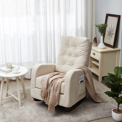 Adjustable Reclining Sofa Chair for Balcony and Tatami, High Back Design with Solid Wood Legs, Side Pockets