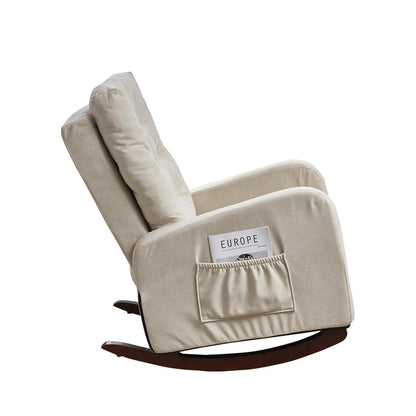 Adjustable Reclining Sofa Chair for Balcony and Tatami, High Back Design with Solid Wood Legs, Side Pockets