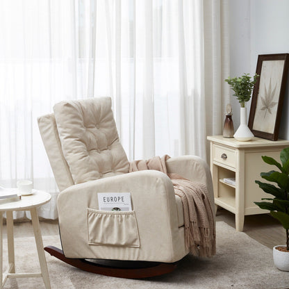 Adjustable Reclining Sofa Chair for Balcony and Tatami, High Back Design with Solid Wood Legs, Side Pockets