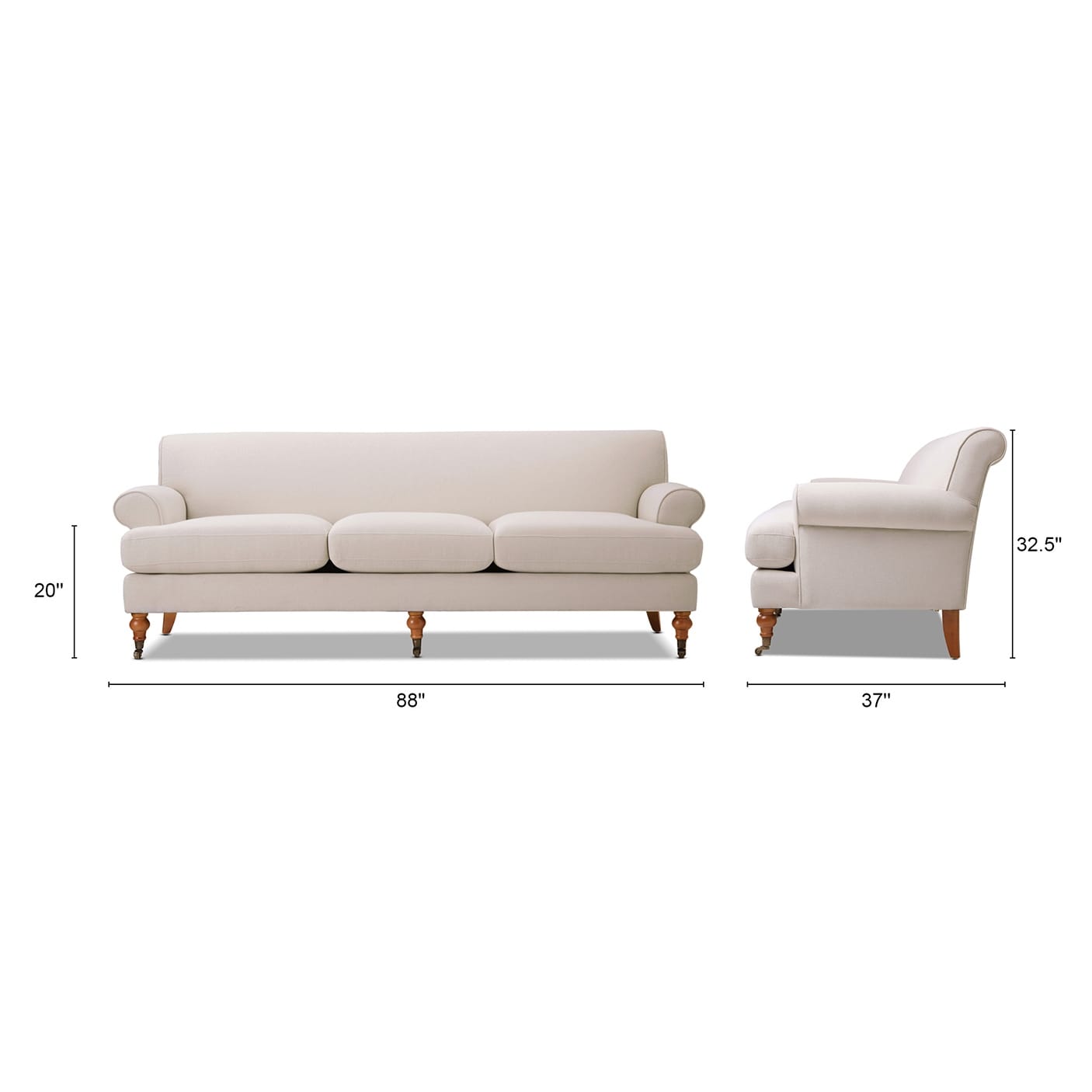 Alana Lawson 88 Inch Living Room Sofa â?Three Cushion Couch with Rolled Arms and Tight Back â?Minimal Assembly Required