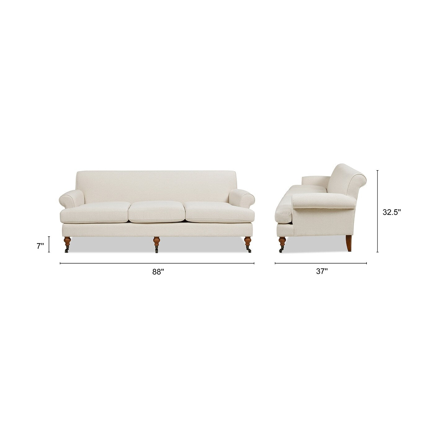 Alana Lawson 88 Inch Living Room Sofa â?Three Cushion Couch with Rolled Arms and Tight Back â?Minimal Assembly Required