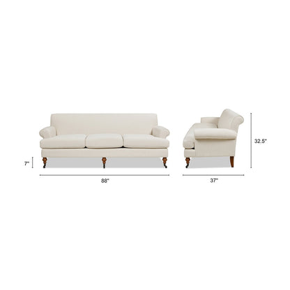 Alana Lawson 88 Inch Living Room Sofa â?Three Cushion Couch with Rolled Arms and Tight Back â?Minimal Assembly Required