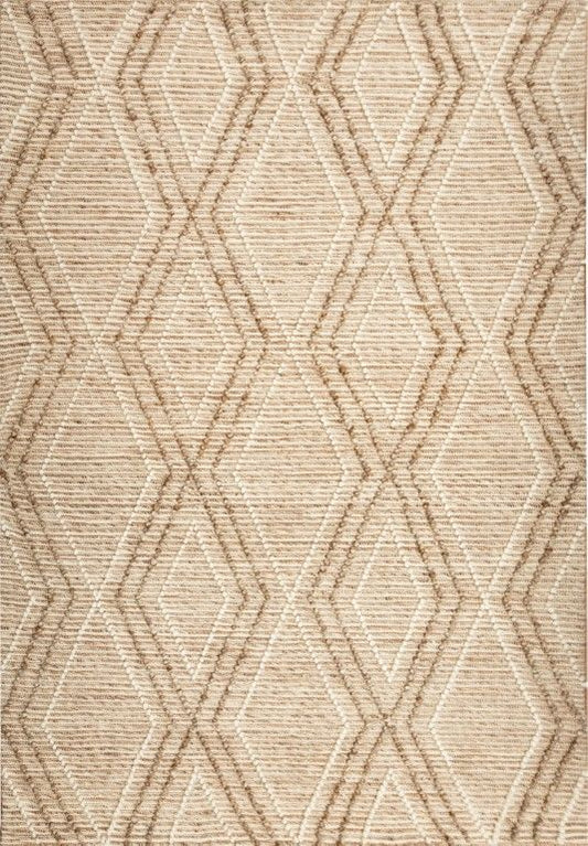Amelia 200cm x290cm Boho Textured Hypo-Allergenic Wool Rug - Beige