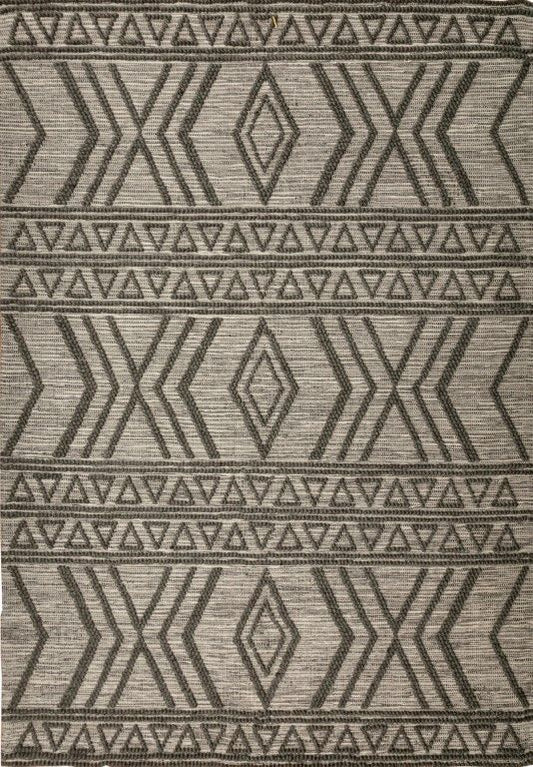 Amelia 300cm x400cm Tribal Textured Hypo-Allergenic Wool Rug - Charcoal