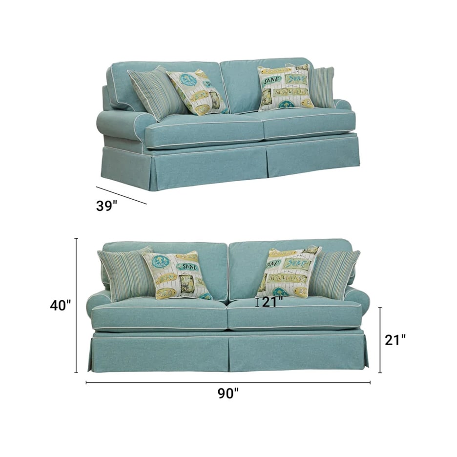 American Furniture Classics Model Coastal Aqua Series Sofa with Four Accent Pillows