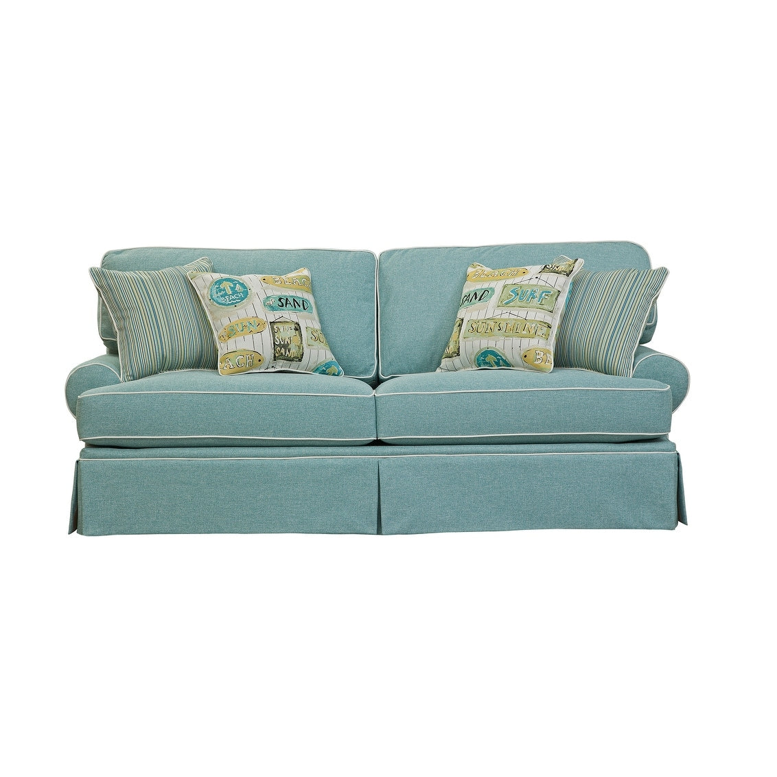 American Furniture Classics Model Coastal Aqua Series Sofa with Four Accent Pillows