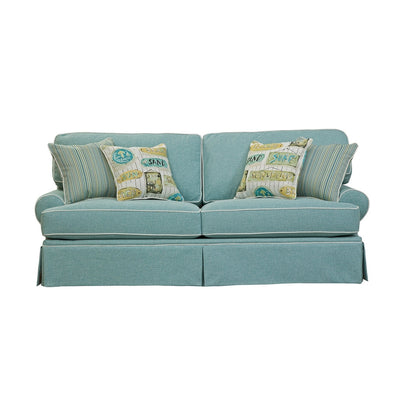 American Furniture Classics Model Coastal Aqua Series Sofa with Four Accent Pillows