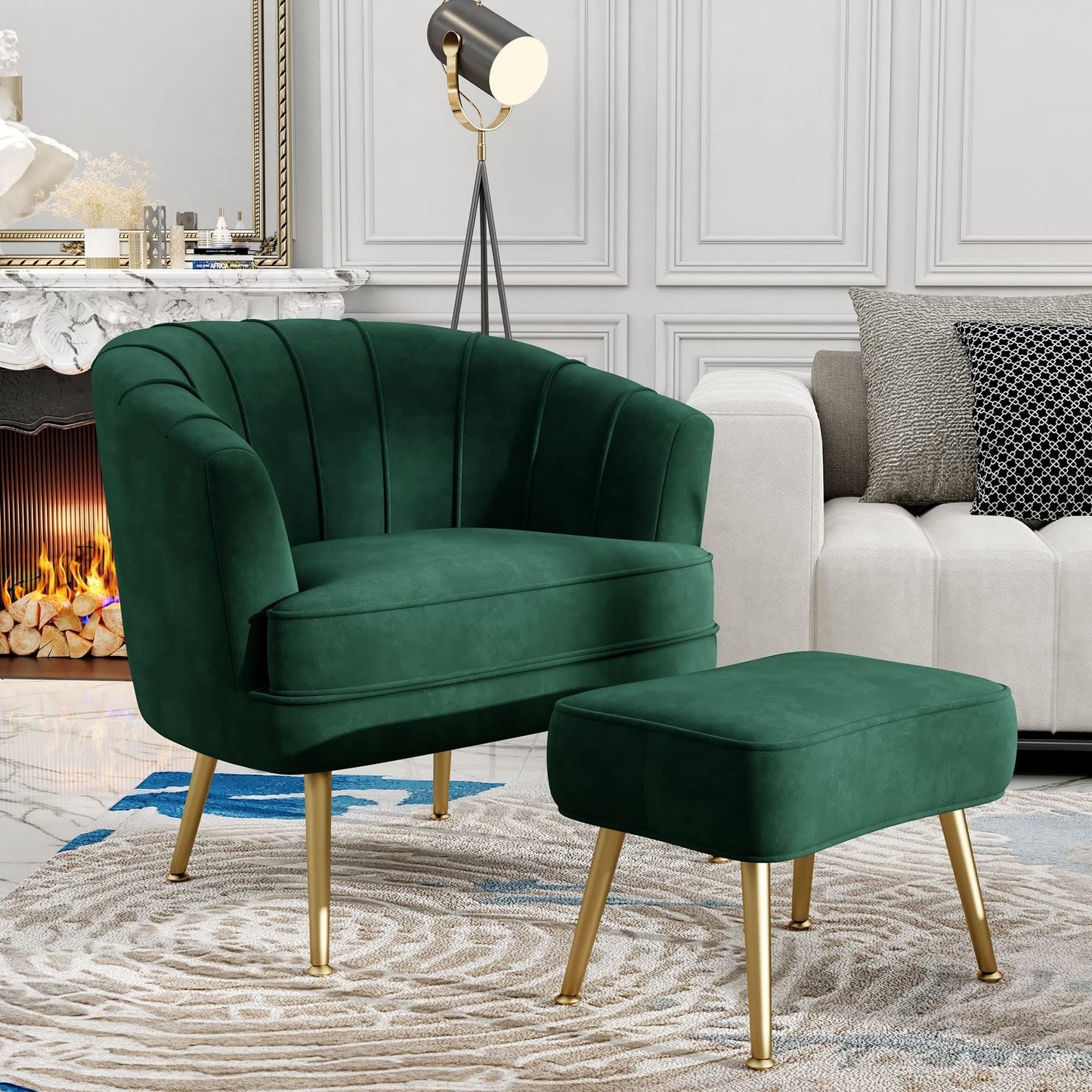 Andeworld Accent Chair with Ottoman, Upholstered Modern Single Sofa Side Chair,Comfy Barrel Club Living Room Armchair