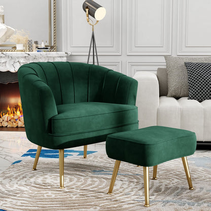 Andeworld Accent Chair with Ottoman, Upholstered Modern Single Sofa Side Chair,Comfy Barrel Club Living Room Armchair