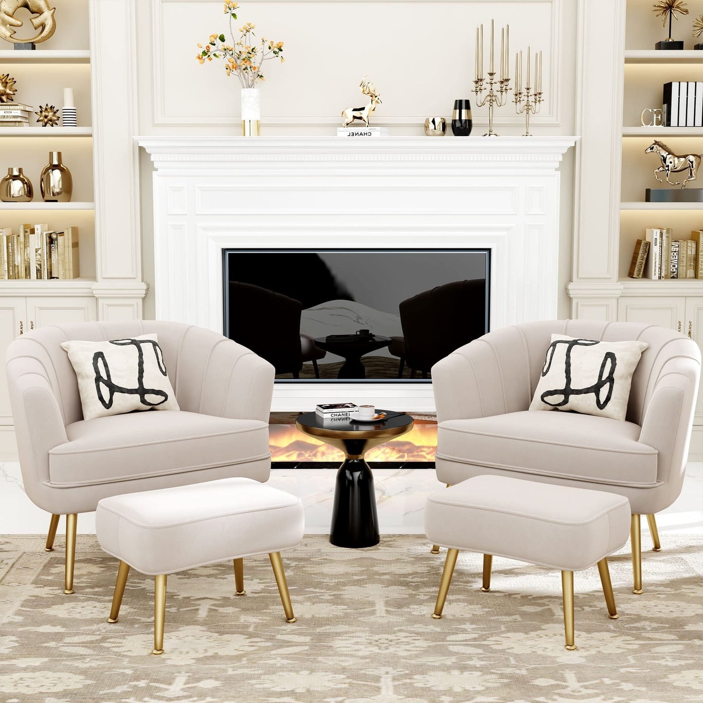 Andeworld Accent Chair with Ottoman, Upholstered Modern Single Sofa Side Chair,Comfy Barrel Club Living Room Armchair