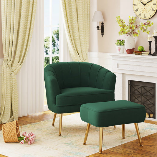 Andeworld Accent Chair with Ottoman, Upholstered Modern Single Sofa Side Chair,Comfy Barrel Club Living Room Armchair