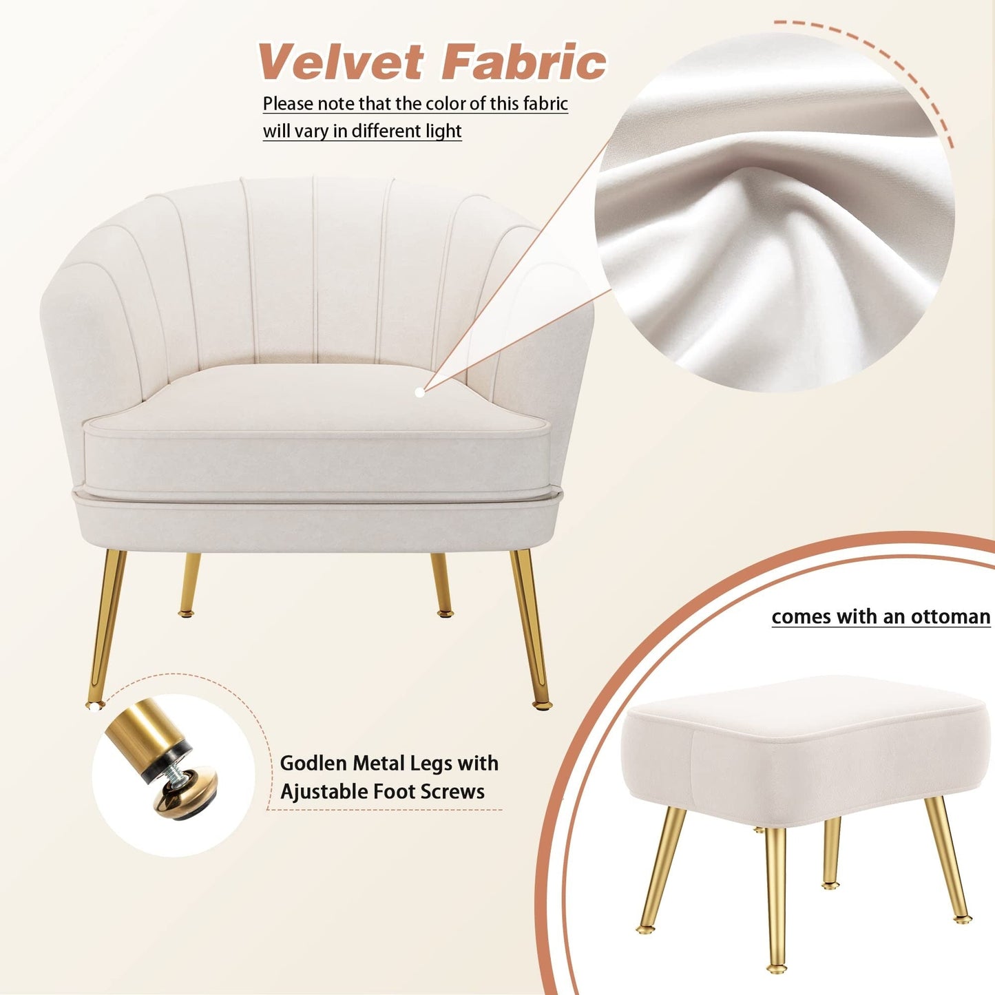 Andeworld Accent Chair with Ottoman, Upholstered Modern Single Sofa Side Chair,Comfy Barrel Club Living Room Armchair