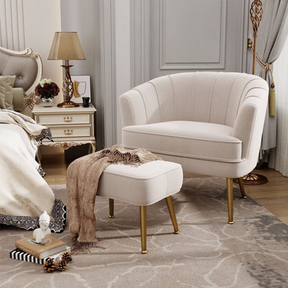 Andeworld Accent Chair with Ottoman, Upholstered Modern Single Sofa Side Chair,Comfy Barrel Club Living Room Armchair