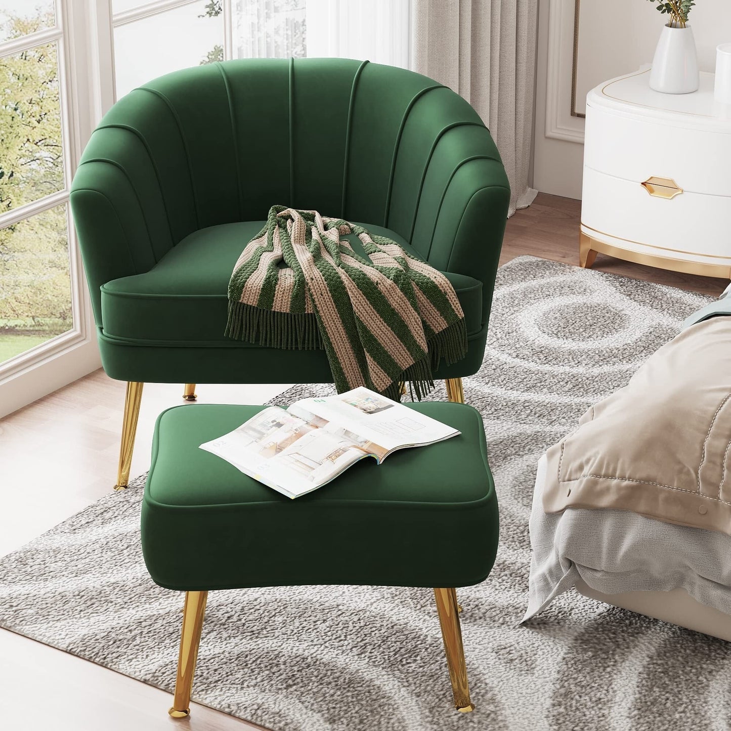 Andeworld Accent Chair with Ottoman, Upholstered Modern Single Sofa Side Chair,Comfy Barrel Club Living Room Armchair