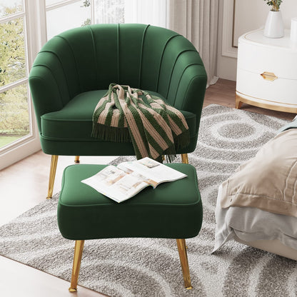 Andeworld Accent Chair with Ottoman, Upholstered Modern Single Sofa Side Chair,Comfy Barrel Club Living Room Armchair